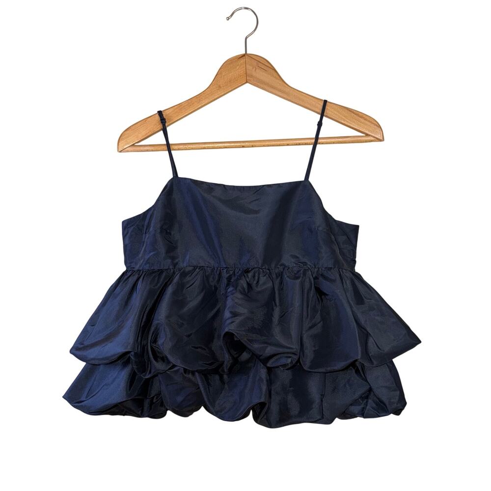 Chic Black Taffeta Tiered Bubble Top ✦ Avant Garde Peplum Cami ✦ A New Day‎ S
